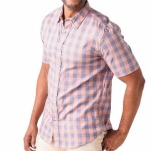 Faherty The Movement Stretch Shirt Spring Summer Rose Plaid Short Sleeve L